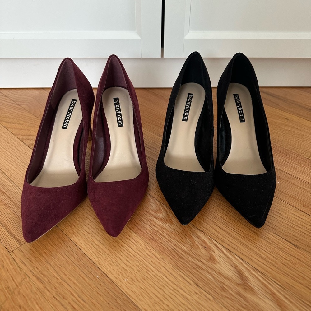 2 Pairs of Chic Women's Suede Heels - Black and Burgundy